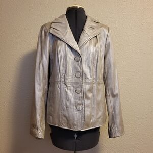 Bradley Bradley Bayou Silvery-Tan Metallic Leather Jacket Size Small